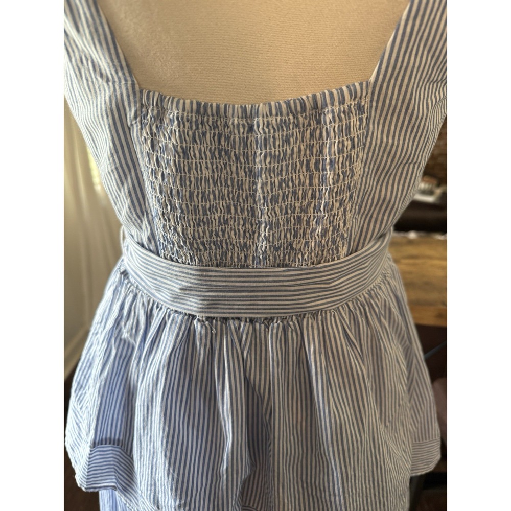 J. Crew Blue/White Striped Tiered Ruffle Midi Dress Size 6 Cotton Coastal Beach - Picture 10 of 12